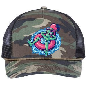 Alien On Flamingo Floaty Funny Retro Rope Trucker Hat Cap