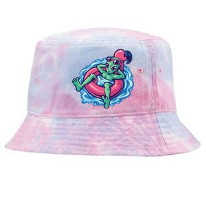 Alien On Flamingo Floaty Funny Tie-Dyed Bucket Hat