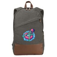 Alien On Flamingo Floaty Funny Cotton Canvas Backpack