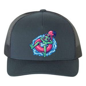 Alien On Flamingo Floaty Funny Yupoong Adult 5-Panel Trucker Hat