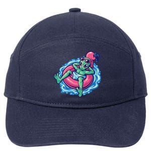 Alien On Flamingo Floaty Funny 7-Panel Snapback Hat