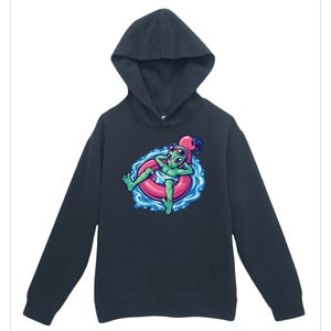 Alien On Flamingo Floaty Funny Urban Pullover Hoodie