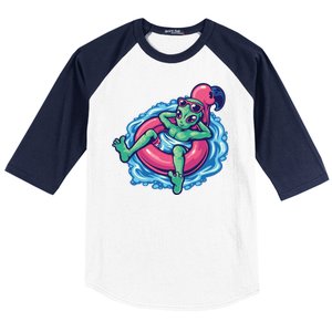 Alien On Flamingo Floaty Funny Baseball Sleeve Shirt