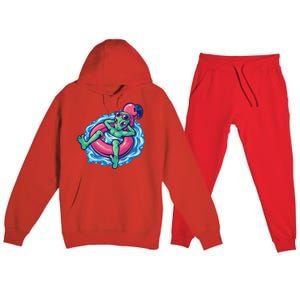 Alien On Flamingo Floaty Funny Premium Hooded Sweatsuit Set