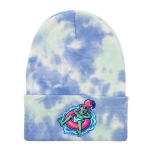 Alien On Flamingo Floaty Funny Tie Dye 12in Knit Beanie