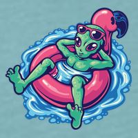 Alien On Flamingo Floaty Funny Sueded Cloud Jersey T-Shirt