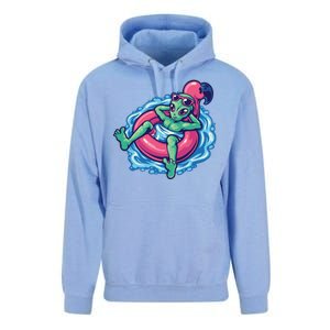 Alien On Flamingo Floaty Funny Unisex Surf Hoodie