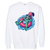 Alien On Flamingo Floaty Funny Garment-Dyed Sweatshirt