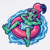 Alien On Flamingo Floaty Funny Garment-Dyed Sweatshirt