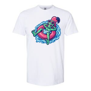 Alien On Flamingo Floaty Funny Softstyle CVC T-Shirt