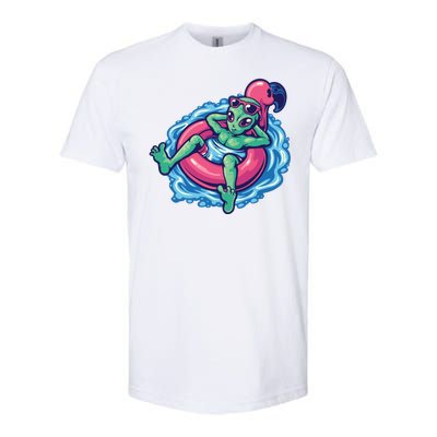 Alien On Flamingo Floaty Funny Softstyle® CVC T-Shirt