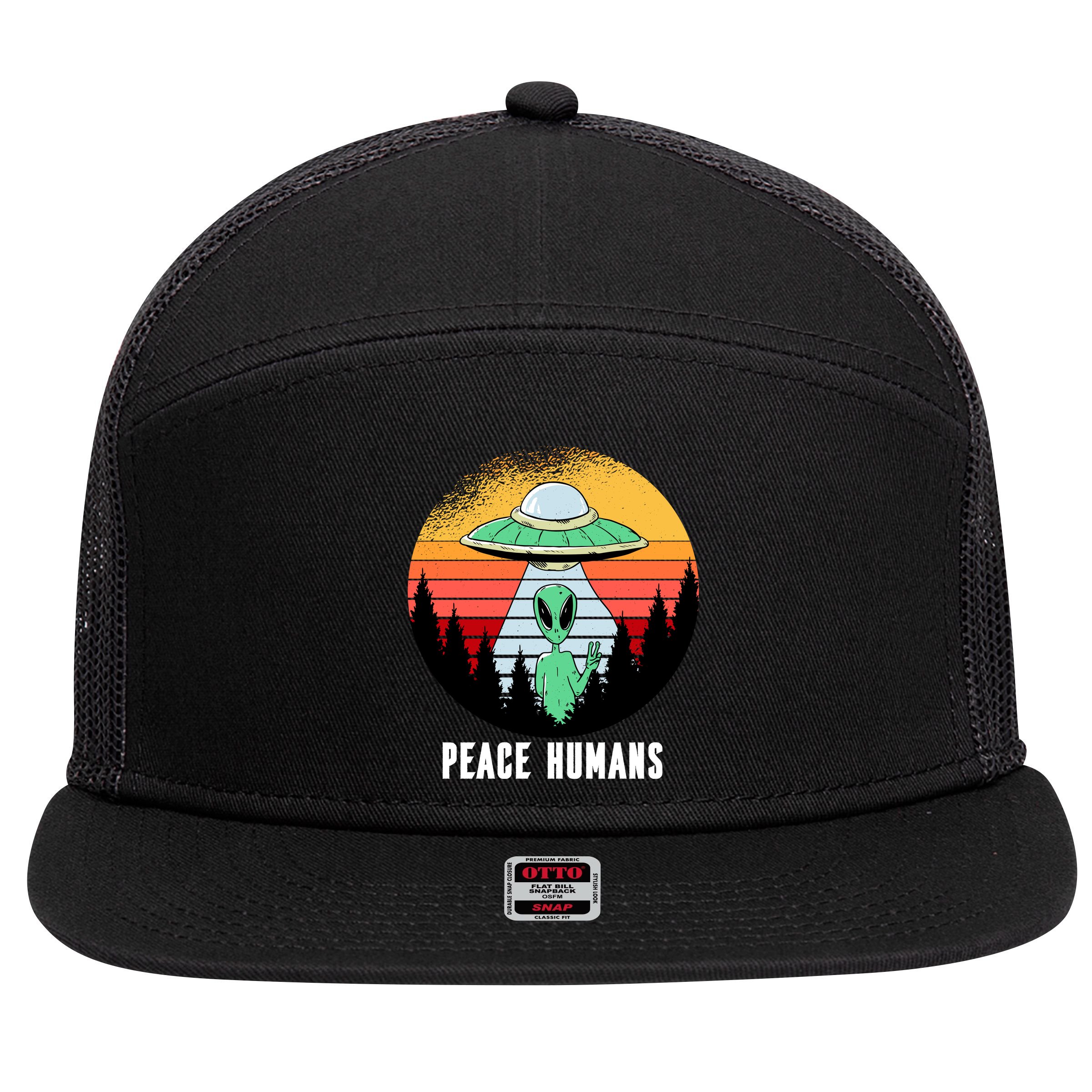 Alien Peace Humans 7 Panel Mesh Trucker Snapback Hat