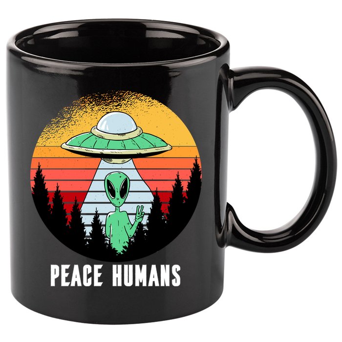 Alien Peace Humans 11oz C Handle Ceramic Mug