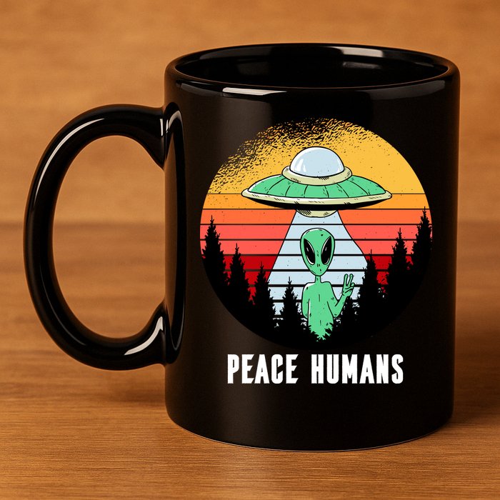Alien Peace Humans 11oz C Handle Ceramic Mug
