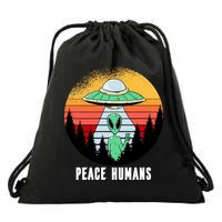 Alien Peace Humans Drawstring Bag