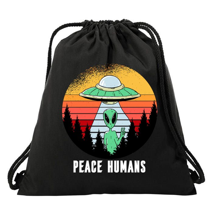 Alien Peace Humans Drawstring Bag