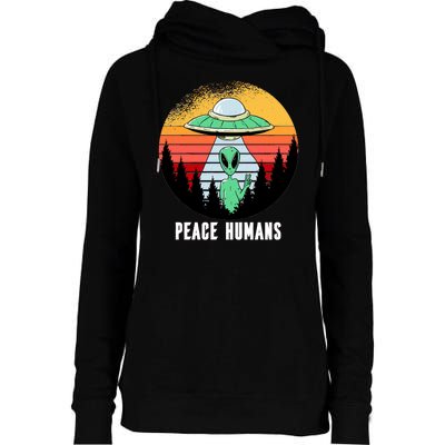 Alien Peace Humans Womens Funnel Neck Pullover Hood