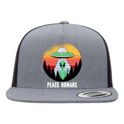 Alien Peace Humans Flat Bill Trucker Hat