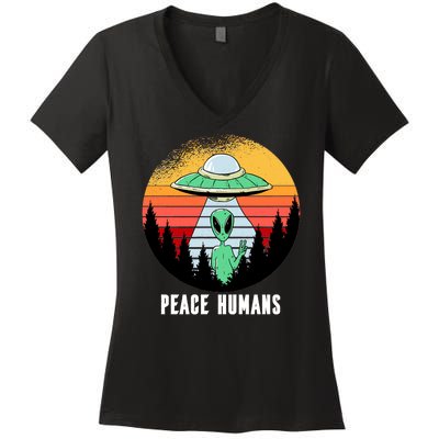 Alien Peace Humans Women's V-Neck T-Shirt