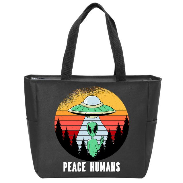 Alien Peace Humans Zip Tote Bag