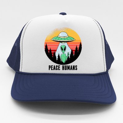 Alien Peace Humans Trucker Hat