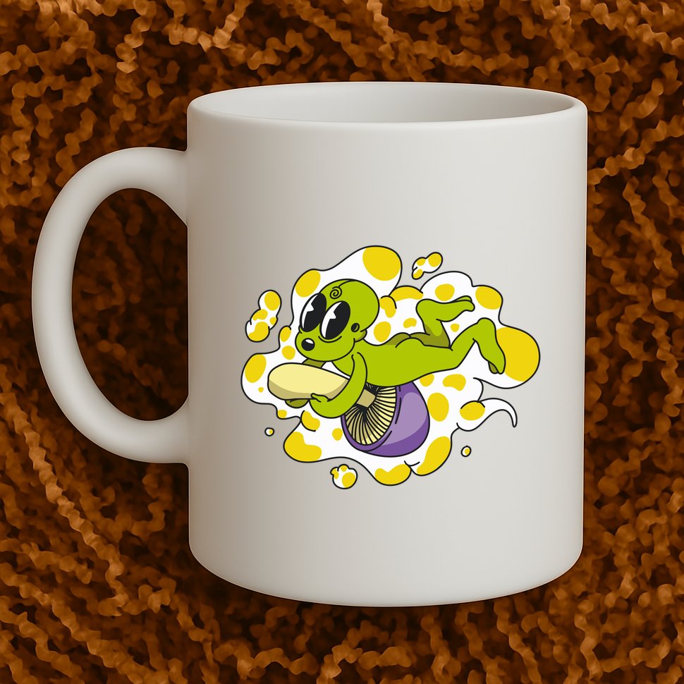 Alien Riding Mushroom Mug