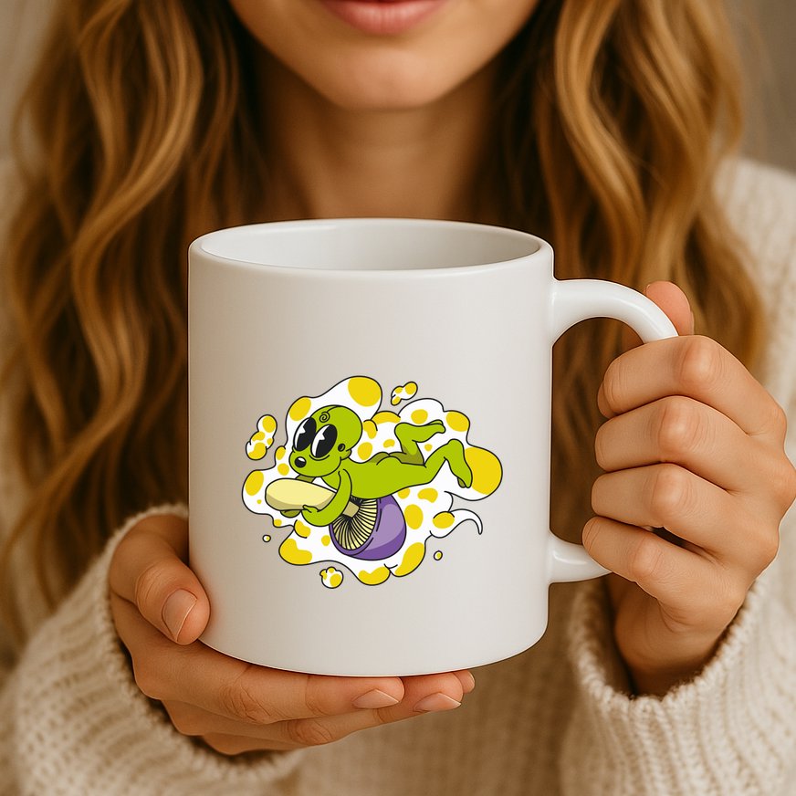 Alien Riding Mushroom Mug