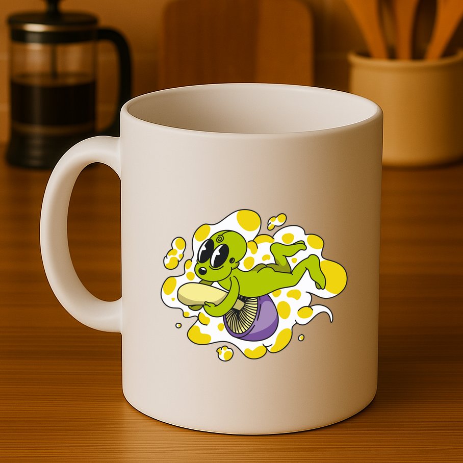 Alien Riding Mushroom Mug
