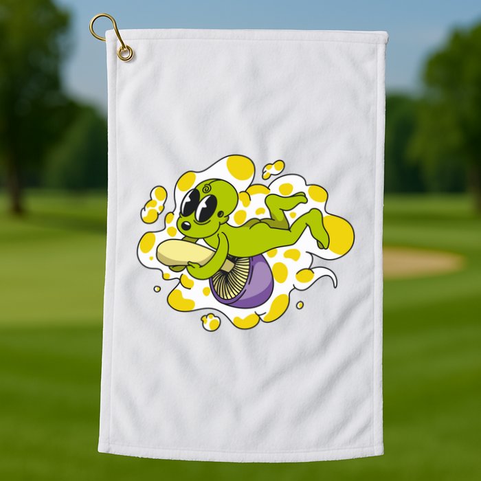 Alien Riding Mushroom Golf Towel