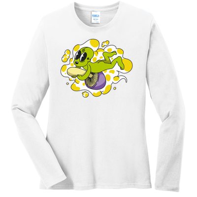 Alien Riding Mushroom Ladies Long Sleeve Shirt