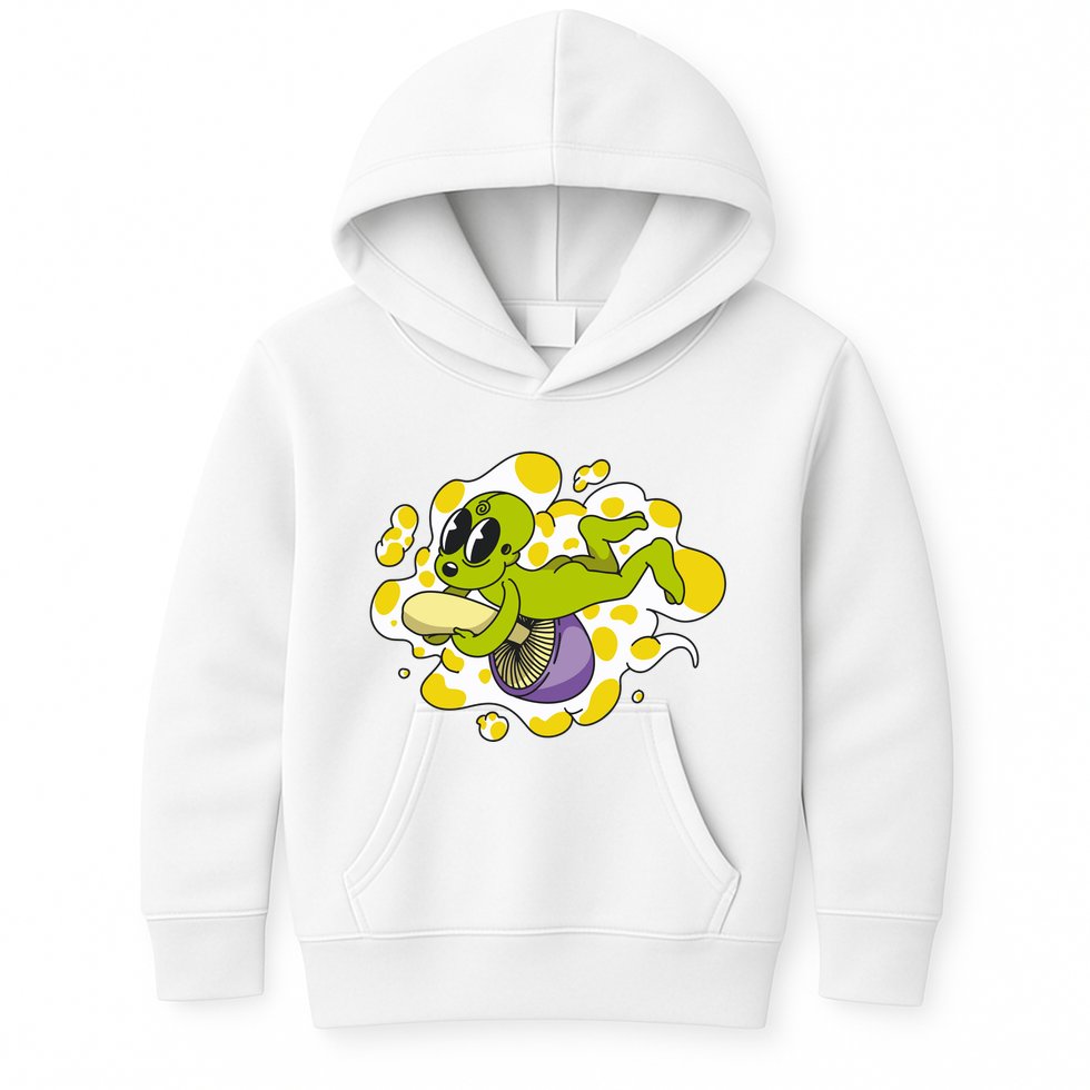 Alien Riding Mushroom Kids Hoodie