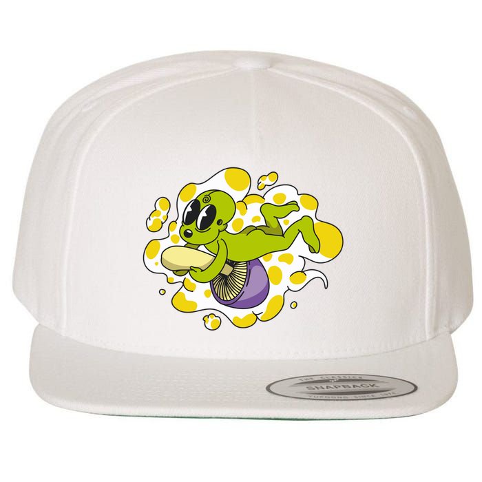 Alien Riding Mushroom Wool Snapback Cap