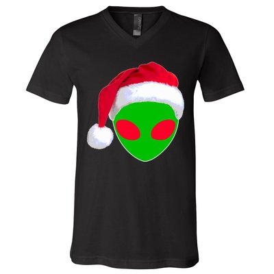 Alien Santa Claus Hat Christmas Logo V-Neck T-Shirt