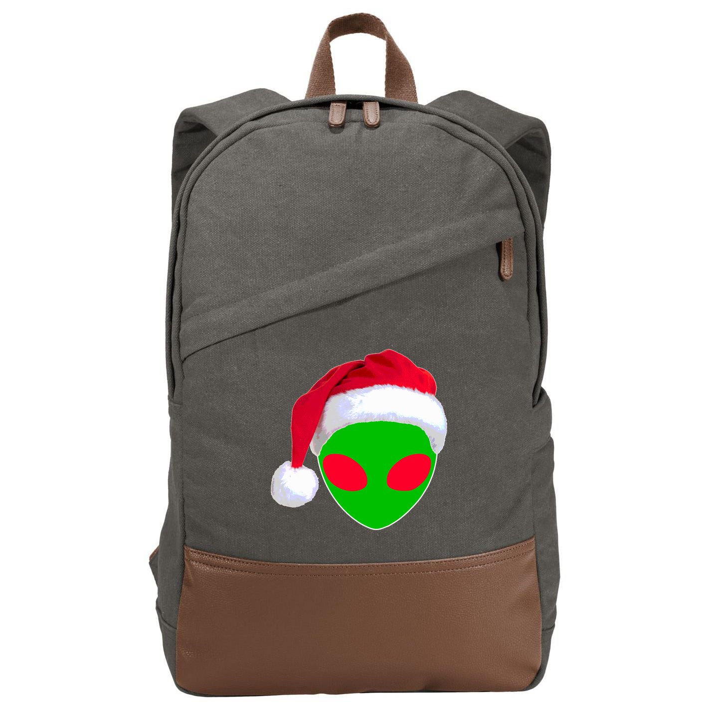 Alien Santa Claus Hat Christmas Logo Cotton Canvas Backpack