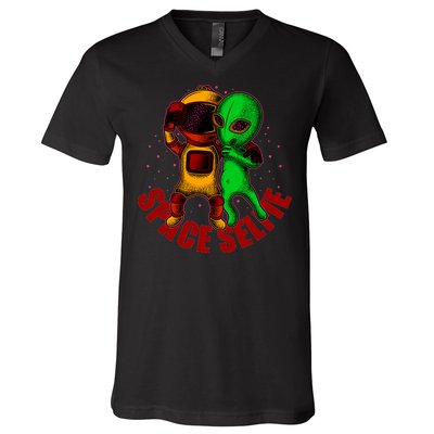 Alien Space Selfie V-Neck T-Shirt