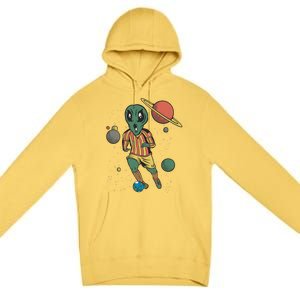 Alien Space Soccer Player Premium Pullover Hoodie