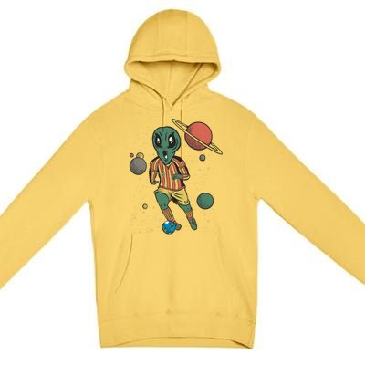 Alien Space Soccer Player Premium Pullover Hoodie