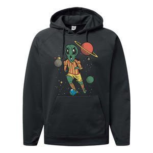 Alien Space Soccer Player Performance Fleece Hoodie