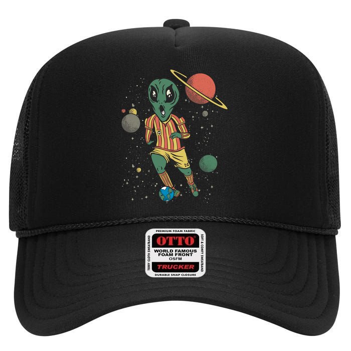 Alien Space Soccer Player High Crown Mesh Back Trucker Hat