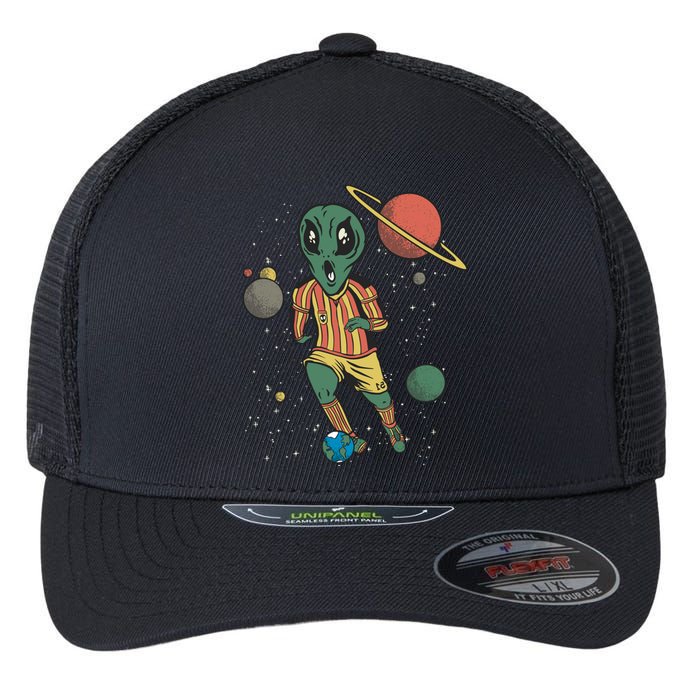 Alien Space Soccer Player Flexfit Unipanel Trucker Cap