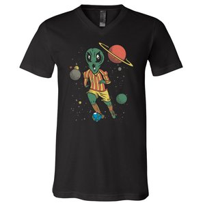 Alien Space Soccer Player V-Neck T-Shirt