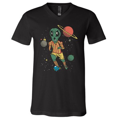 Alien Space Soccer Player V-Neck T-Shirt