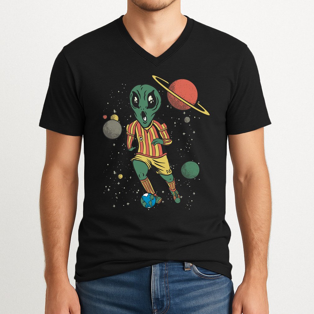 Alien Space Soccer Player V-Neck T-Shirt