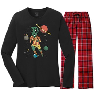 Alien Space Soccer Player Women's Long Sleeve Flannel Pajama Set 