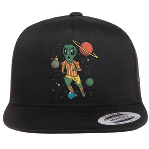 Alien Space Soccer Player Flat Bill Trucker Hat