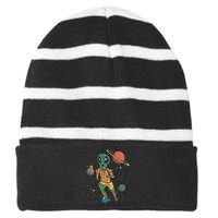 Alien Space Soccer Player Striped Beanie with Solid Band