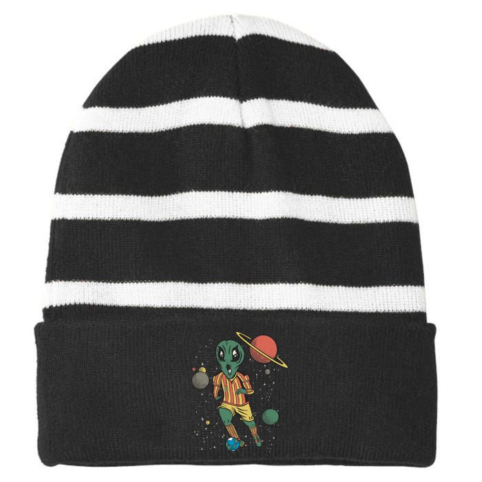 Alien Space Soccer Player Striped Beanie with Solid Band