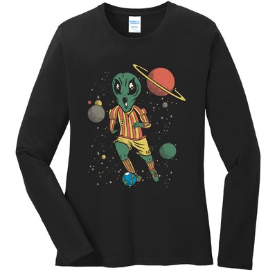 Alien Space Soccer Player Ladies Long Sleeve Shirt