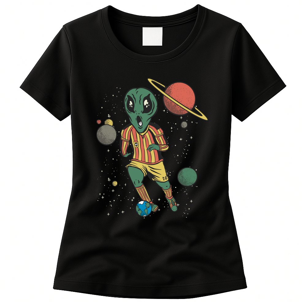 Alien Space Soccer Player Womens T-Shirt