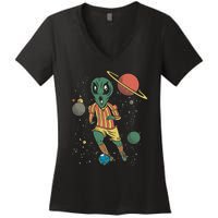 Alien Space Soccer Player Women's V-Neck T-Shirt